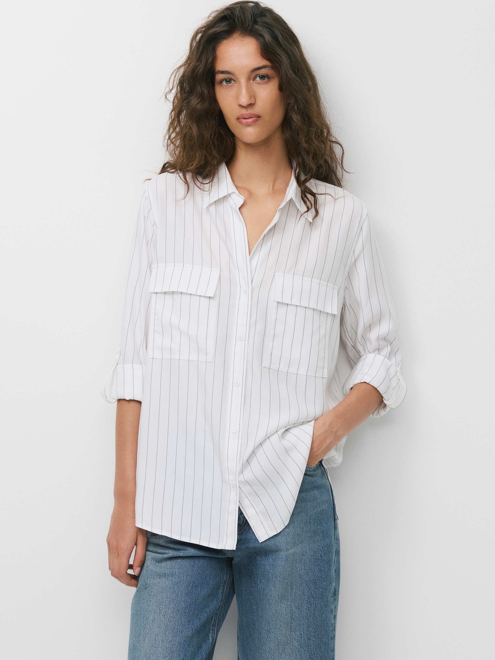 BABATON UTILITY SHIRT IN BEIGE Pinstripe Button-Front Shirt